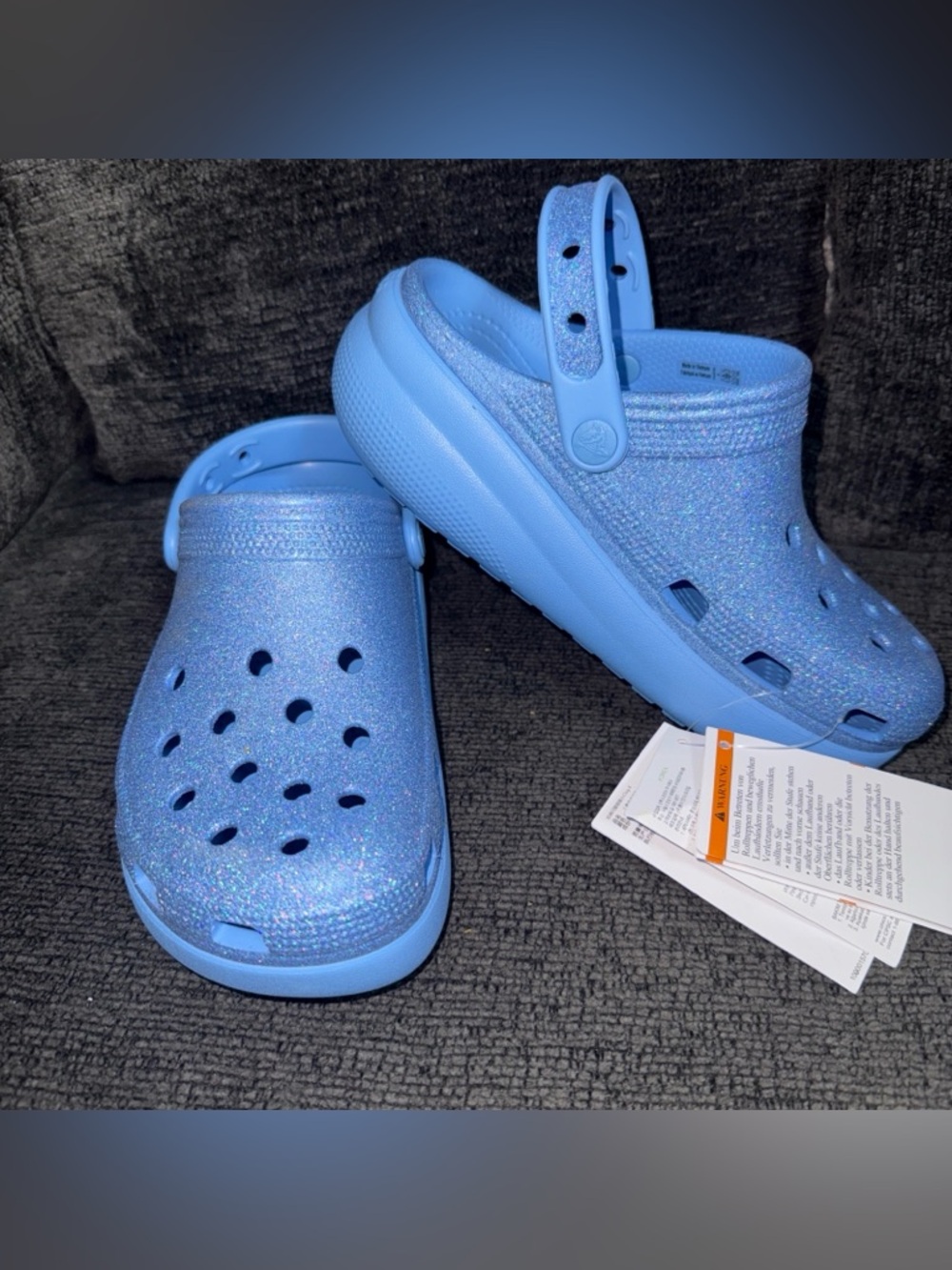 Crocs Blue Glitter Clog Unisex Kids Shoes Crocs Comfort J4- New - Picture 4 of 7